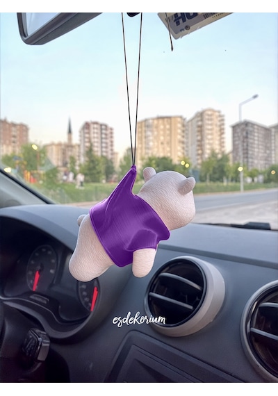 Sevimli Ayıcık Dikiz Aynası Süsü - Araç Aksesuar - Oto Aksesuar Mor