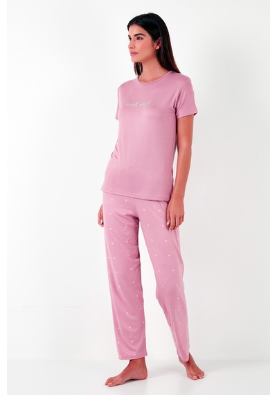 Lela Regular Fit Bisiklet Yaka Kısa Kollu Bayan Pijama Takımı 65750107 Pudra