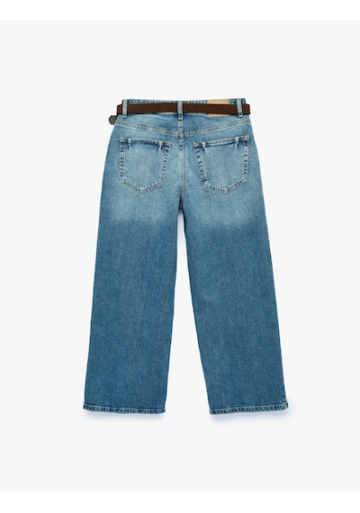 Koton Kemerli Pamuklu Normal Bel Cepli Geniş Paça Denim Pantolon - Wide Leg Jean Orta İndigo 6sal40297md Koton Kemerli Pamuklu Normal Bel Cepli Geniş Paça Denim Pantolon - Wide Leg Jean Orta İndigo 6sal40297md