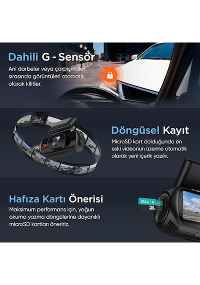 Juo C30 2k Qhd Ön + Fhd İç + Fhd Arka 3 Kameralı Wifi Gps Hdr Araç Kamerası Ekranlı 170 Derece Geniş Açı Gece