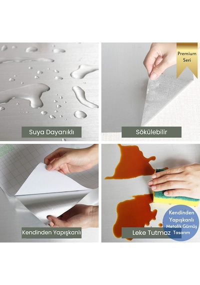 Technosmart 60cm 500cm Kendinden Yapışkanlı Metalik Folyo Mutfak Dolap Masa Kaplama Duvar Kağıdı Silver
