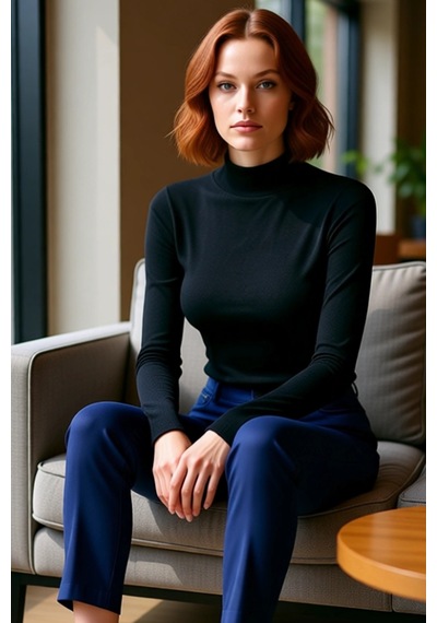 Ersefa Moda Dik Yaka Örme Slim Düz Desen Casual Günlük Regular Uzun Kol siyah