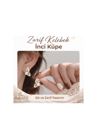 Zarif Kelebek İnci Küpe Şık Ve Zamansız Altın