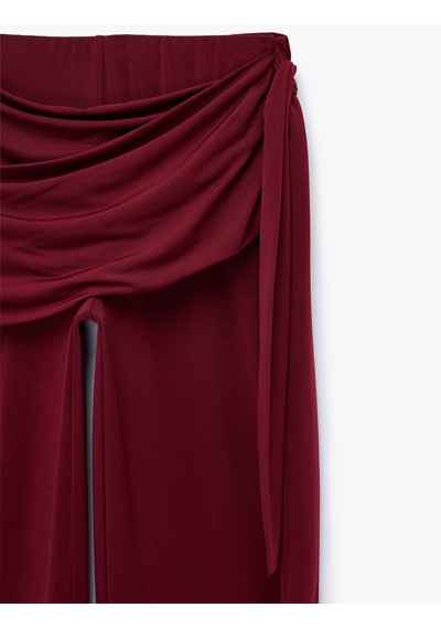 Koton Bağlama Detaylı Geniş Paça Pantolon Bordo 7wal40071ık