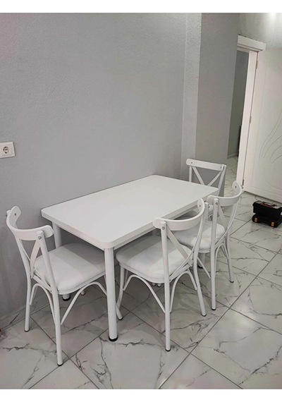 Kora Serisi 70x110 Sabit Mutfak Masası Takımı 4 Beyaz Sandalye Beyaz Kora Serisi 70x110 Sabit Mutfak Masası Takımı 4 Beyaz Sandalye Beyaz