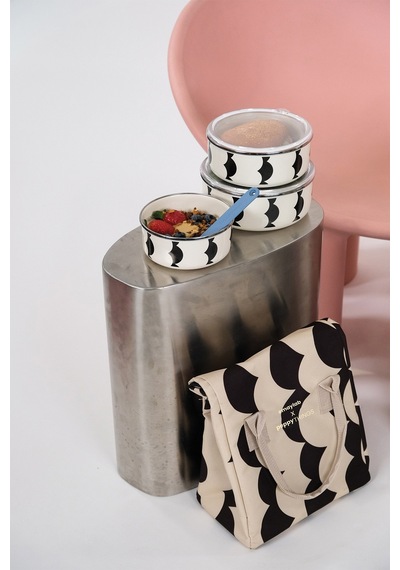Emaylabxpeppythings Milky 3 Lü Set Emaye Saklama Kabı, Emaye Kahvaltılık & Termal Taşıma Çantası 10 Litre Beyaz - Siyah