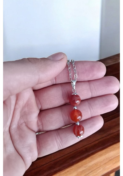 Kırmızı Akik Kolye Doğal Taş Kolye Zincirli Kadın Kolye Hediyelik Kolye 10 Mm Kırmızı Kırmızı