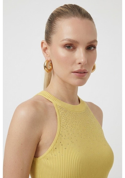 Neden Tekstil Kadın Taşlı Fitilli Halter Yaka Crop Bluz - Açık Sarı