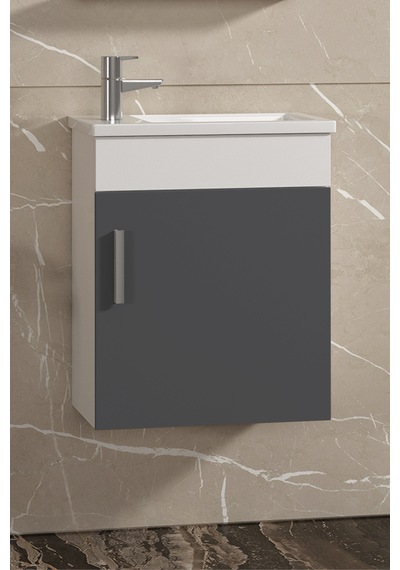 Lale 42x24 Cm Beyaz-antrasit Gri Mat Mdf Seramik Lavabolu Asma Banyo Alt Dolabı
