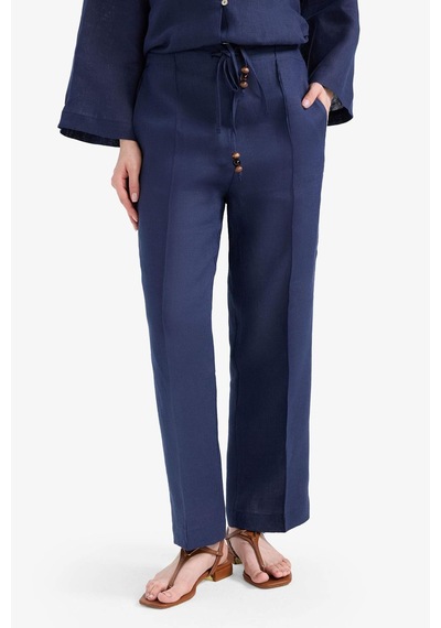 DeFacto %100 Keten Straight Fit Esnek Belli Cepli Pantolon D4388AX25SMNV31