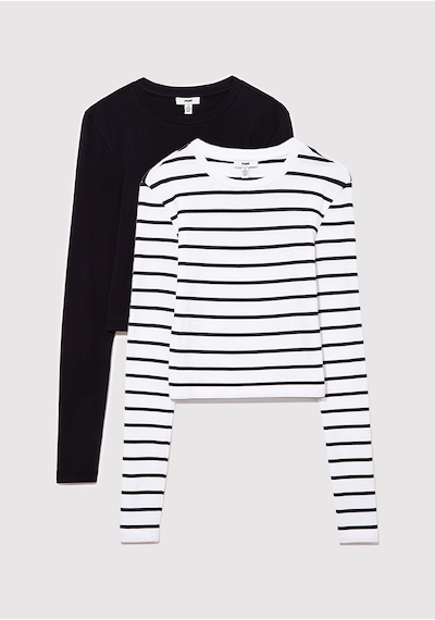 Mavi - 2li Uzun Kollu Crop Basic Tişört 1613021-900 Siyah