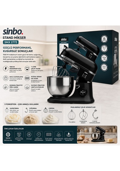 Stand Mikser 7l 1500w 8 Hız Çırpıcı Hamur Yoğurucu Sarı