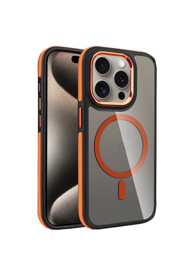 Apple Uyumlu iPhone 15 Pro Kılıf M-safe Şarj Özellikli Mat Görünümlü Zore Solo Kapak Turuncu