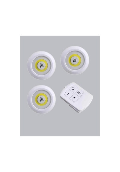 Uzaktan Kumandalı 3 Lü Kablosuz Led Spot Lamba Seti Yapışkanlı Pratik Kullanım Çok Renkli Çok Renkli