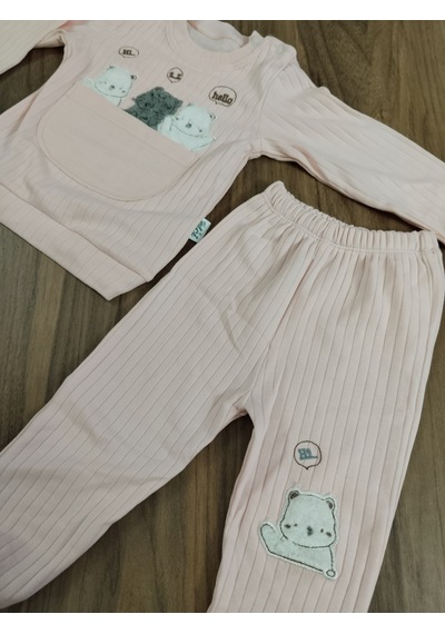 Egişbaby Kız Bebek Ayıcık Baskılı İkili Takım Açık Pembe