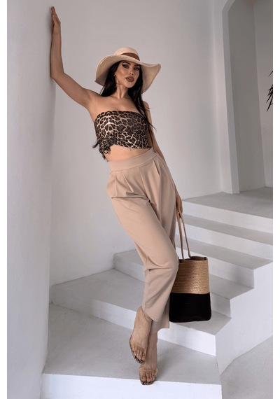 Paw Garage Scuba Harem Pantolon, Krep Kumaş, Rahat Kalıp Vizon