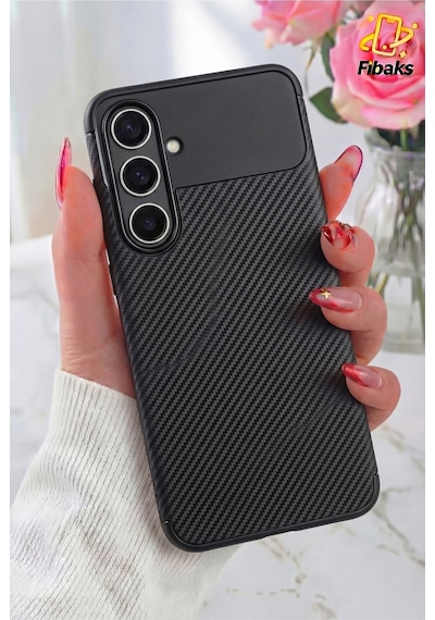 Fibaks Galaxy S24 Fe Uyumlu Kılıf Kamera Çıkıntılı Karbon Fiber Desenli Renk Atmaz Koruyucu Kapak