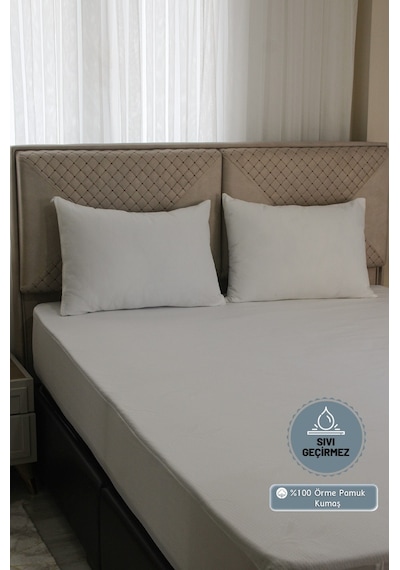 Adarya Home %100 Örme Pamuk Fitted Full Kenar Sıvı Geçirmez Yatak Koruyucu Alez Beyaz 200 x 200 Beyaz