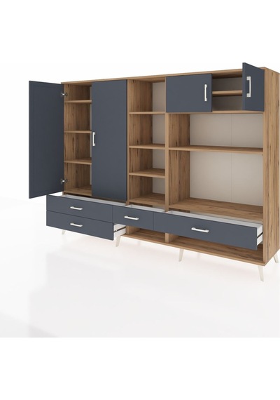 Hyperion Dolap 12 Raflı 4 Çekmeceli 4 Kapaklı 220x44x163 Çam-antr Çam-antrasit