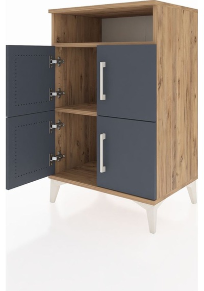 Hyperion Komodin 2 Raflı 4 Kapaklı 60x44x96 Çam-antrasit Çam