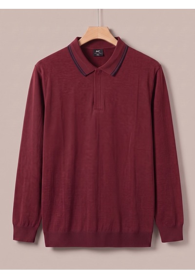 Maccali Erkek Bordo Büyük Beden Gizli Fermuarlı Polo Yaka Triko Sweatshirt