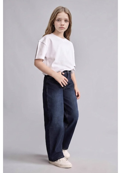 Defacto %100 Pamuk Straight Fit Koyu Mavi Kız Çocuk Jean Pantolon H6246a8/nm34