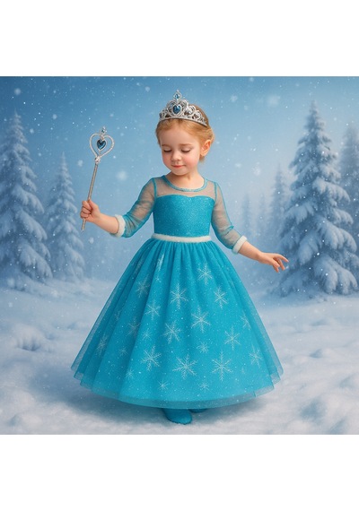 Parti Selesi Karlar Ülkesi Frozen Uzun Kol Abiye Mavi