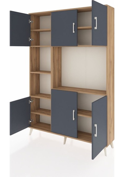 Arges Dolap 9 Raflı 6 Kapaklı 132x30x195 Çam-antrasit/çam Çam