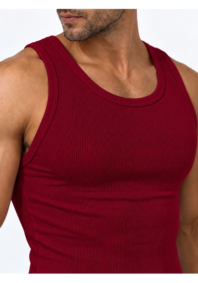 We&me Erkek Halter Yaka Slimfit Sporcu Likralı Atlet Bordo