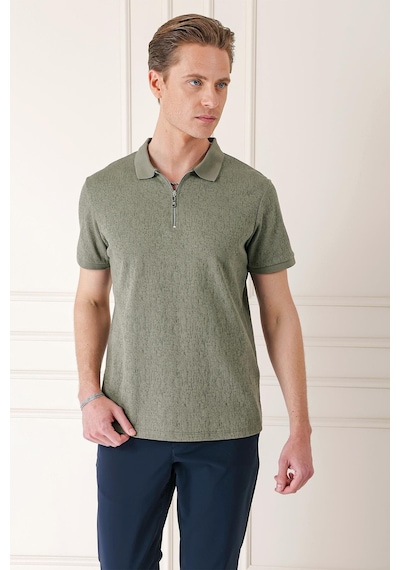 Efor Slim Fit Fermuarlı Polo Yaka %100 Pamuk Haki Tişört Ts 877 Haki