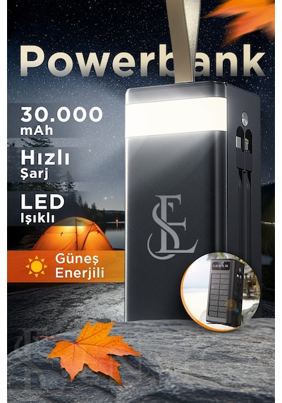 Ape Solar 30.000 Mah Güneş Enerjili Led Işıklı Powerbank Şarj Aleti 2x Usb Çıkışlı Mikro Type-c