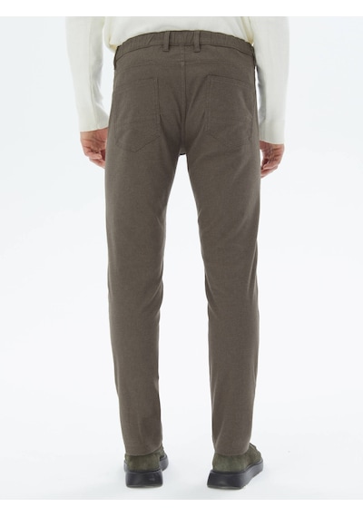 Kip Açık Kahve Dokuma Slim Fit Casual Pamuk Karışımlı Pantolon Kahverengi
