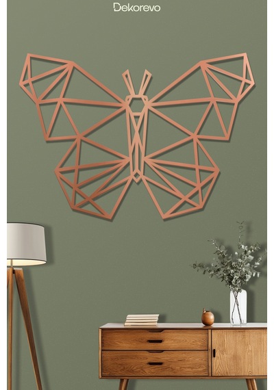 Geometrik Kelebek - Metal Duvar Tablosu - Bronz - 21 X 30 Cm