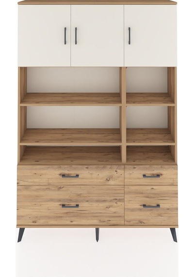 Arges Dolap 10 Raflı 4 Çekmeceli 3 Kapaklı 132x30x195 Çam-aytaşı/çam Aytası/atlas Çam