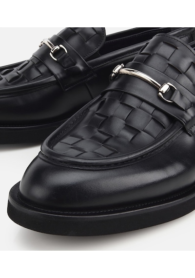 Hotiç Erkek Deri Siyah Örme Metal Detaylı Klasik Loafer