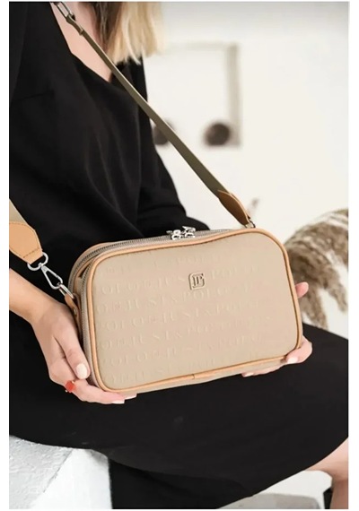 Just Polo Kadın Günlük Kullanıma Uygun Gofraj Baskılı Lüks Omuz Çantası Shoulder Bag Kum Taba
