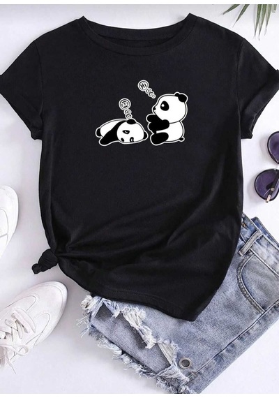 Kozia Outdoors Malkoçbey Sevimli Pandalar Baskılı T-şhirt Siyah SIYAH