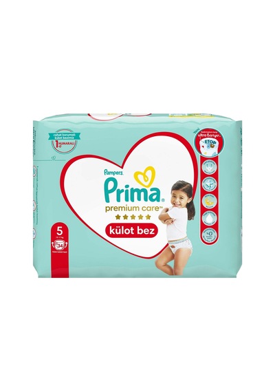 Prima Premium Care Külot Bez No5 34lü - Süper Yumuşak Ve Esnek 12 Saat Koruma 2'li Ekonomik Pak Tarı
