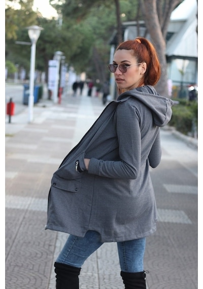 Barbora Günlük Rahat Kesim Kadın Ceket Tr129Füme
