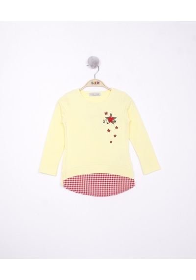 Toontoy Kids Toontoy Kız Çocuk Star Nakışlı Garnili Tişört Sarı