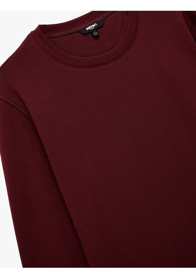 Koton Pamuklu Uzun Kollu Şardonlu Bisiklet Yaka Erkek Basic Sweatshirt Bordo 6wam70017mk Bordo