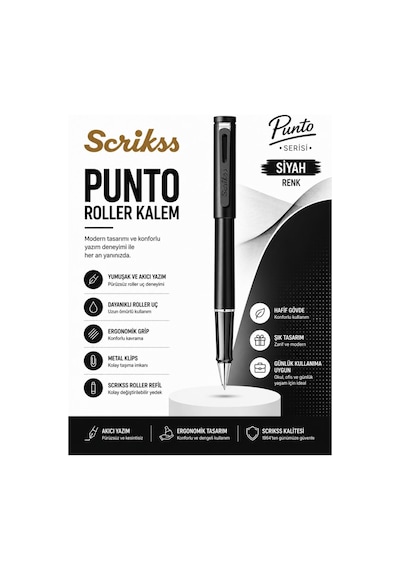 Scrikss Punto Roller Kalem Siyah Çok Renkli