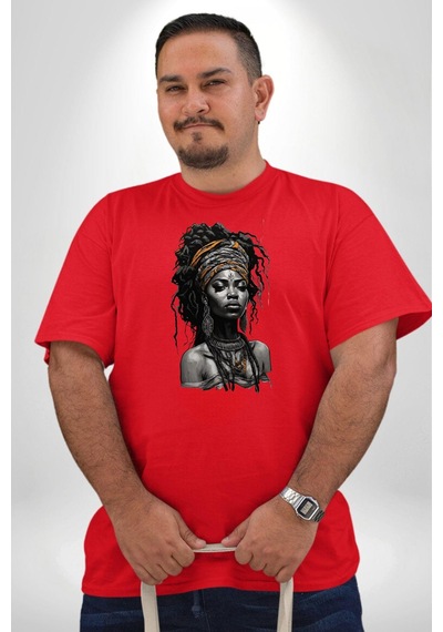Angemiel Afrikalı Erkek Kadın Unisex Sanat Kırmızıi Kırmızı Büyük Beden Erkek Kadın Unisex Basic Ön Baskılı Tişört Kırmızı