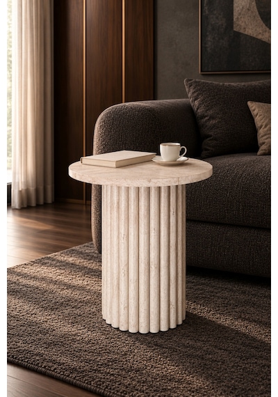 Soyasis Nola Bohem Yan Sehpa 40 Cm - Traverten-traverten