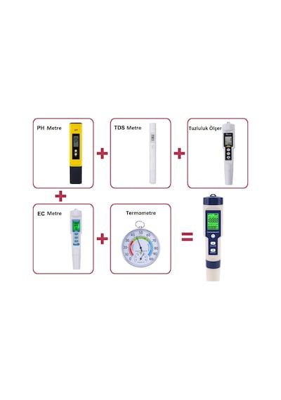 5in1 Dijital PH/TDS/EC/Tuzluluk/Sıcaklık Metre Işıklı Test Cihazı