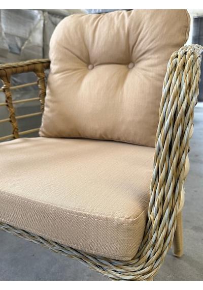 Tu Tienda Kartepe 2 1 1 Rattan Bahçe Balkon Takimi,saman Rattan/bej Kumaş Saman-bej
