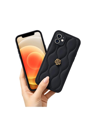 Apple İphone 11 Uyumlu Kılıf Zebana Camellia Deri Kılıf Siyah
