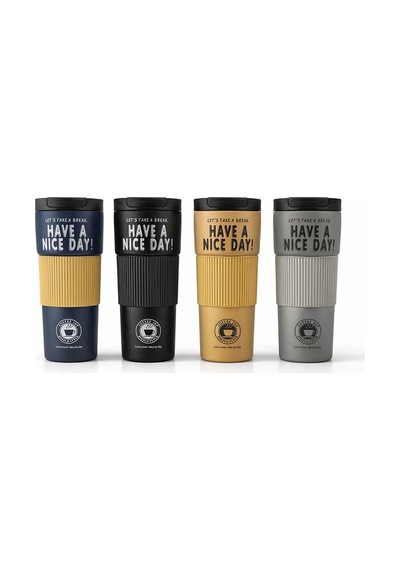 600 Ml Have A Nice Day" 600 Ml Çift Katmanlı Paslanmaz Çelik Termos Mug Çok Renkli