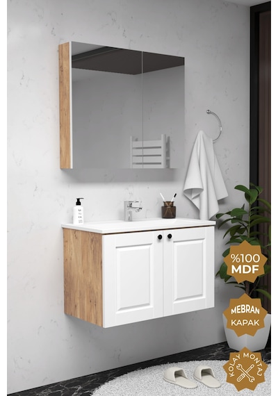 Teta Home Aldera 80 Cm Mdf Gövde Membran Kapak Banyo Dolabı Seti Atlantik Çam - Beyaz Teta Home Aldera 80 Cm Mdf Gövde Membran Kapak Banyo Dolabı Seti Atlantik Çam - Beyaz