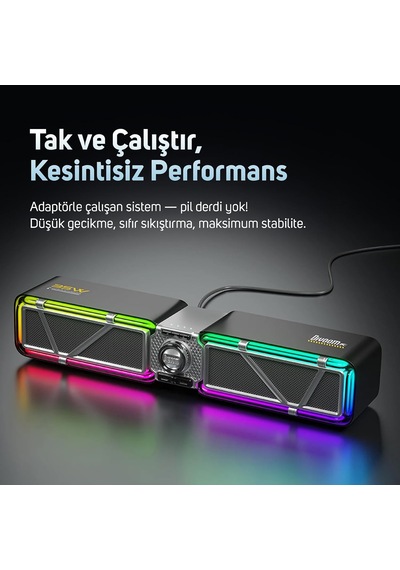 D-base 30w Masaüstü Bluetooth Gaming Hoparlör, Rgb Işıklı, Çift Portlu 35w Hızlı Şarj, Usb/aux/bluetooth6.0 Pembe